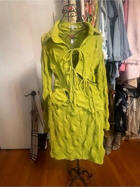 Fashion Nova Neon Lime Textured Tie-Front Skirt Set